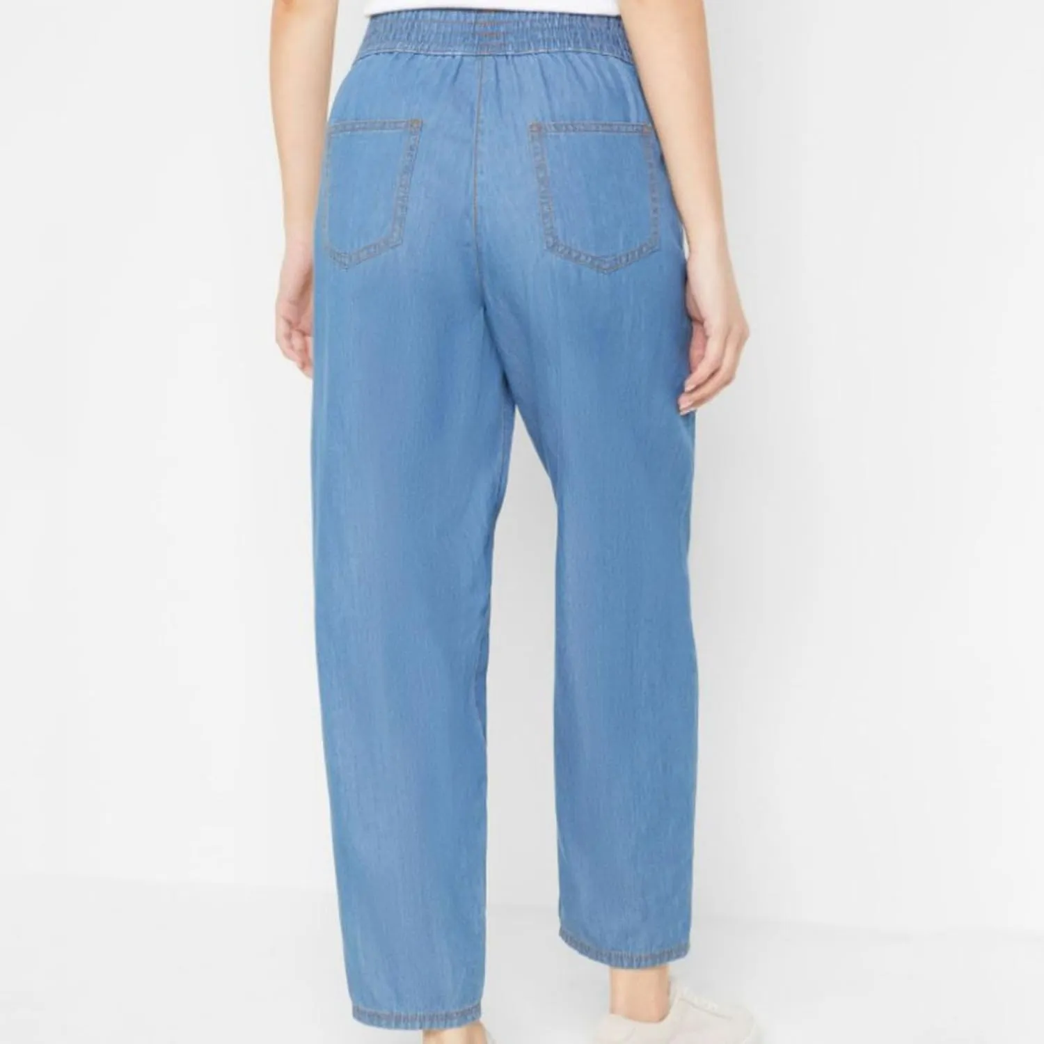 Women's Tapered Casual Pants, Loose Fit Cozy High Waisted Trousers Pants Elastic Waist Fall Trendy 2024 Denim Jeans