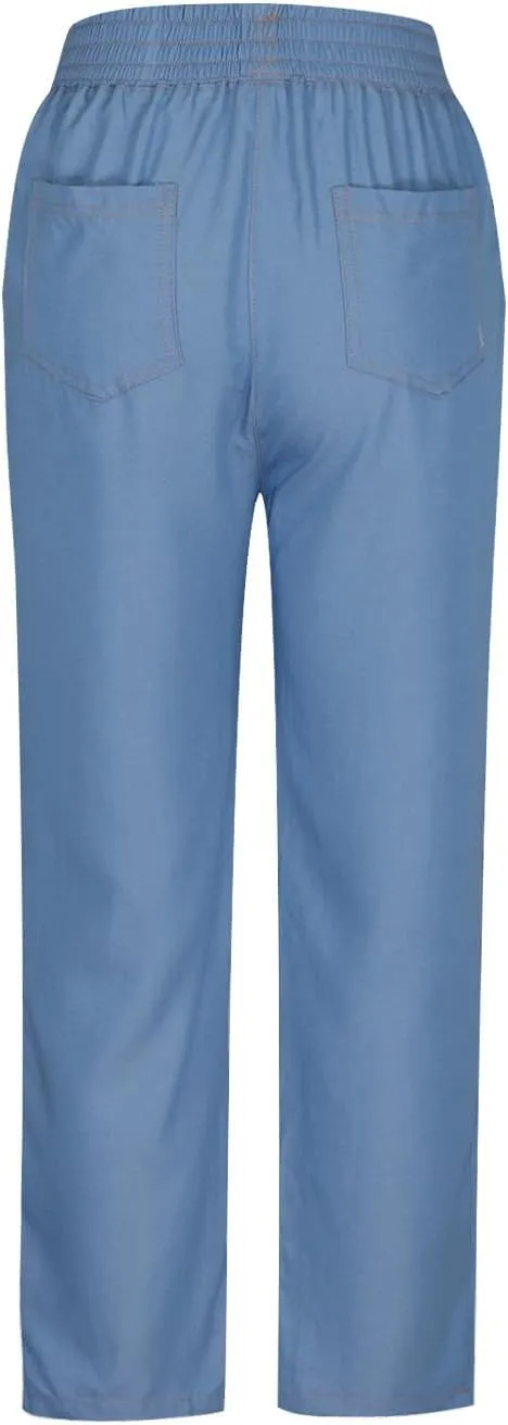 Women's Tapered Casual Pants, Loose Fit Cozy High Waisted Trousers Pants Elastic Waist Fall Trendy 2024 Denim Jeans