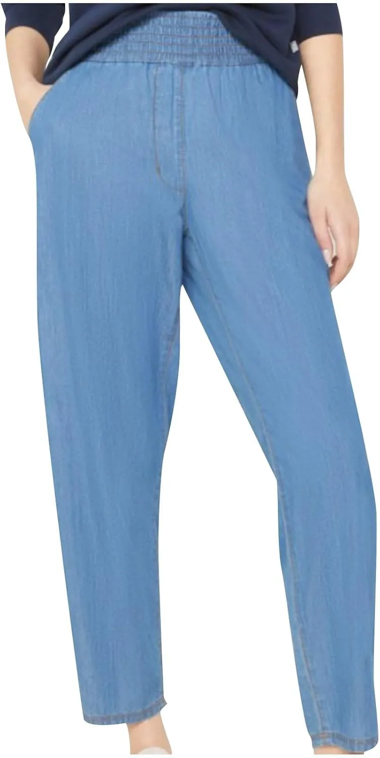 Women's Tapered Casual Pants, Loose Fit Cozy High Waisted Trousers Pants Elastic Waist Fall Trendy 2024 Denim Jeans