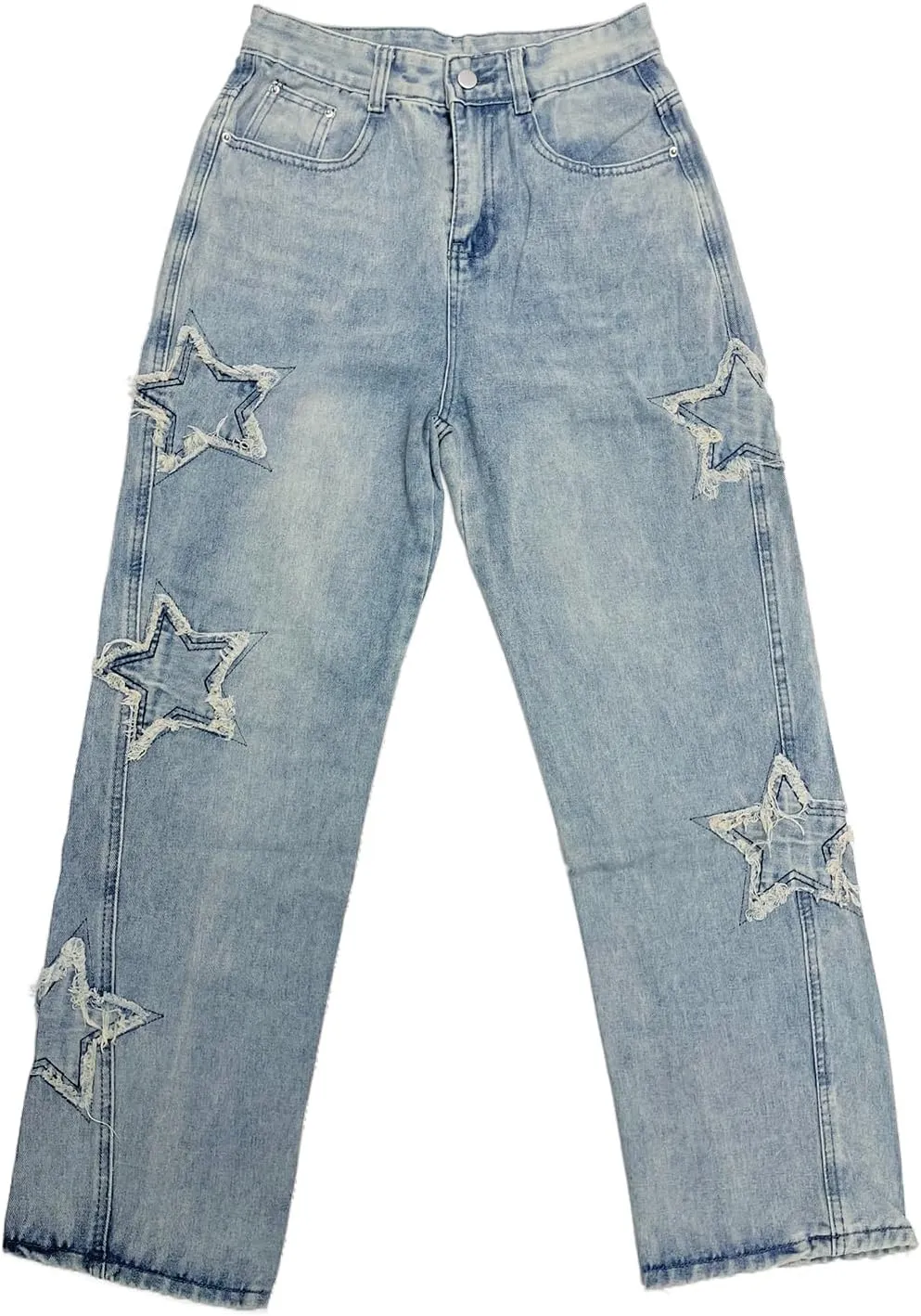 Womens Trendy High Waist Wide Leg Y2K Jeans Aesthetic Star Pants Teen Girls Boyfriend Loose Fit Star Embroidery Jeans