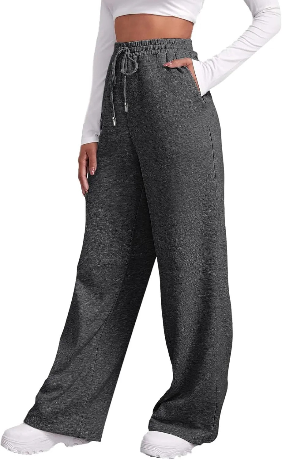 Women's Wide Leg Sweatpants Cozy Fleece Casual Jogger Pants Straight Leg Baggy Elastic High Waisted Yoga Pants