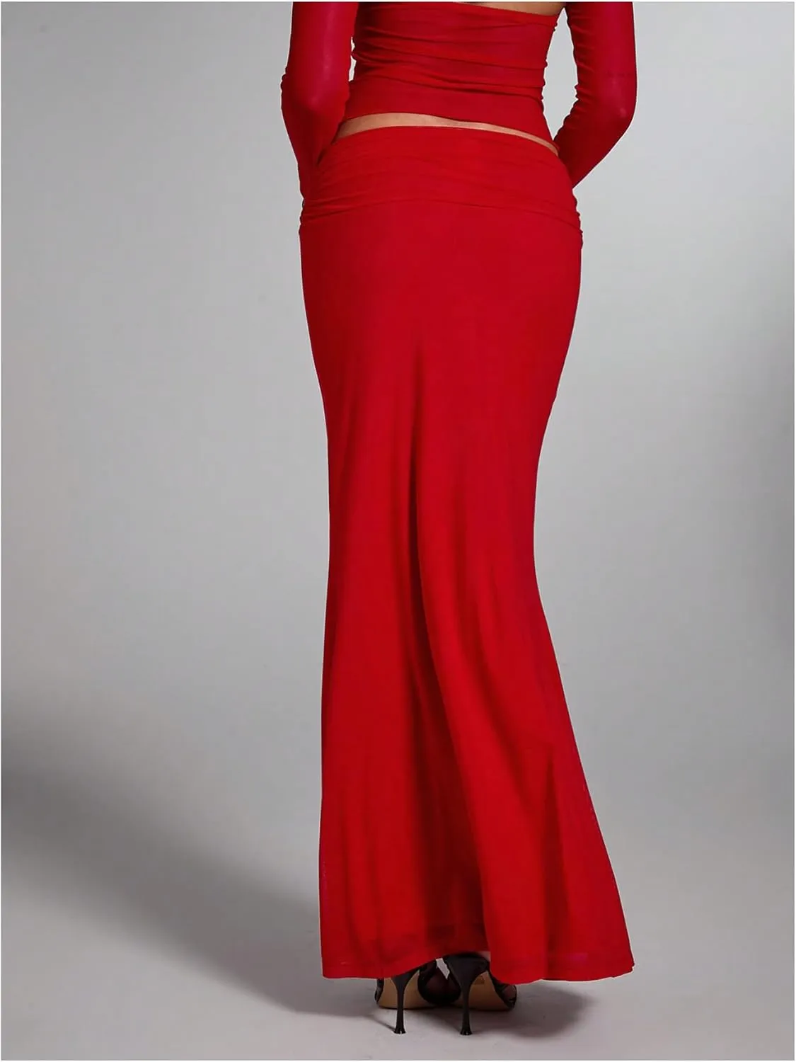 Women's Y2K Ruched Skirt Bodycon Maxi Skirt Mesh Fishtail Skirt Elegant High Waisted Long Skirt Going Out Skirts