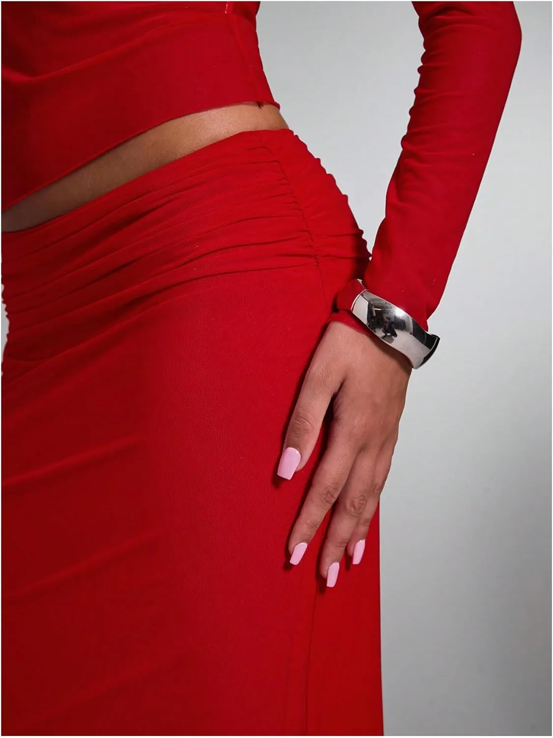 Women's Y2K Ruched Skirt Bodycon Maxi Skirt Mesh Fishtail Skirt Elegant High Waisted Long Skirt Going Out Skirts