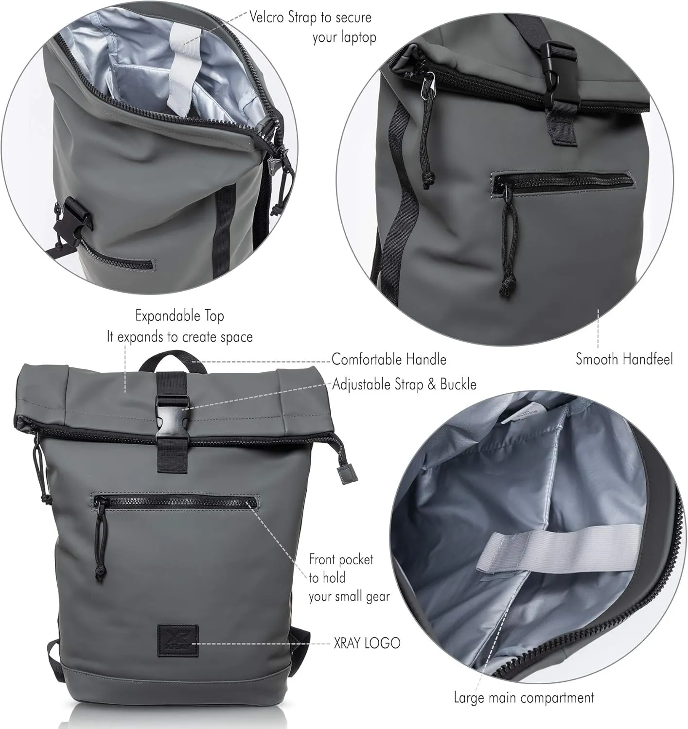 X RAY Expandable Roll Top Waterproof Trendy Backpack With Laptop Pocket (Slate)