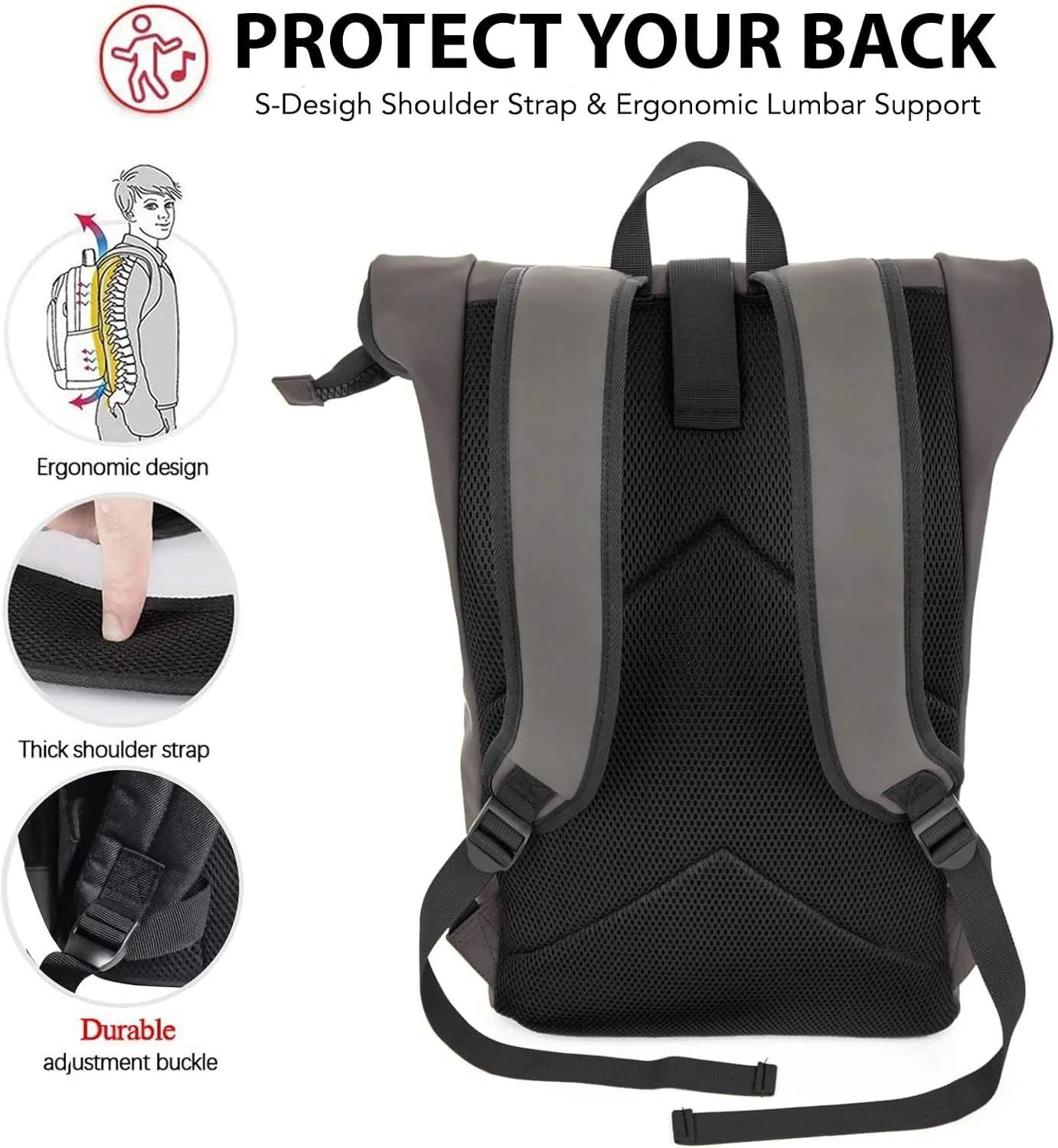 X RAY Expandable Roll Top Waterproof Trendy Backpack With Laptop Pocket (Slate)