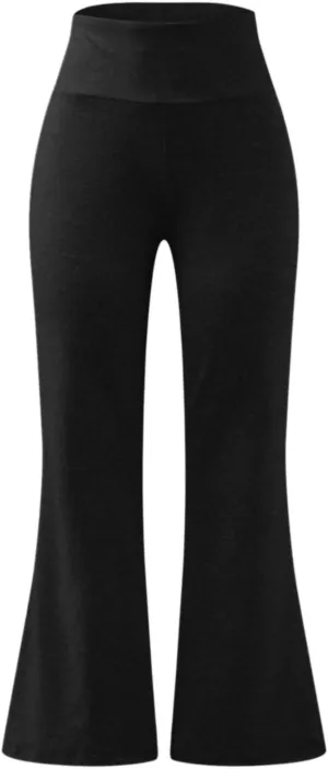 XIAOBU Leisure Yoga Pants Women's High Waist Butt-Lifting Slim Athletic Bootcut Trousers Cozy Solid Exercise Tights,Black,S