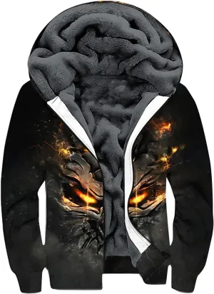 XIAXOGOOL Graphic Zip Up Hoodies For Men Xmas Hoodie Heavyweight Fleece Sweatshirt Thick Sherpa Lined Warm Winter Jacket