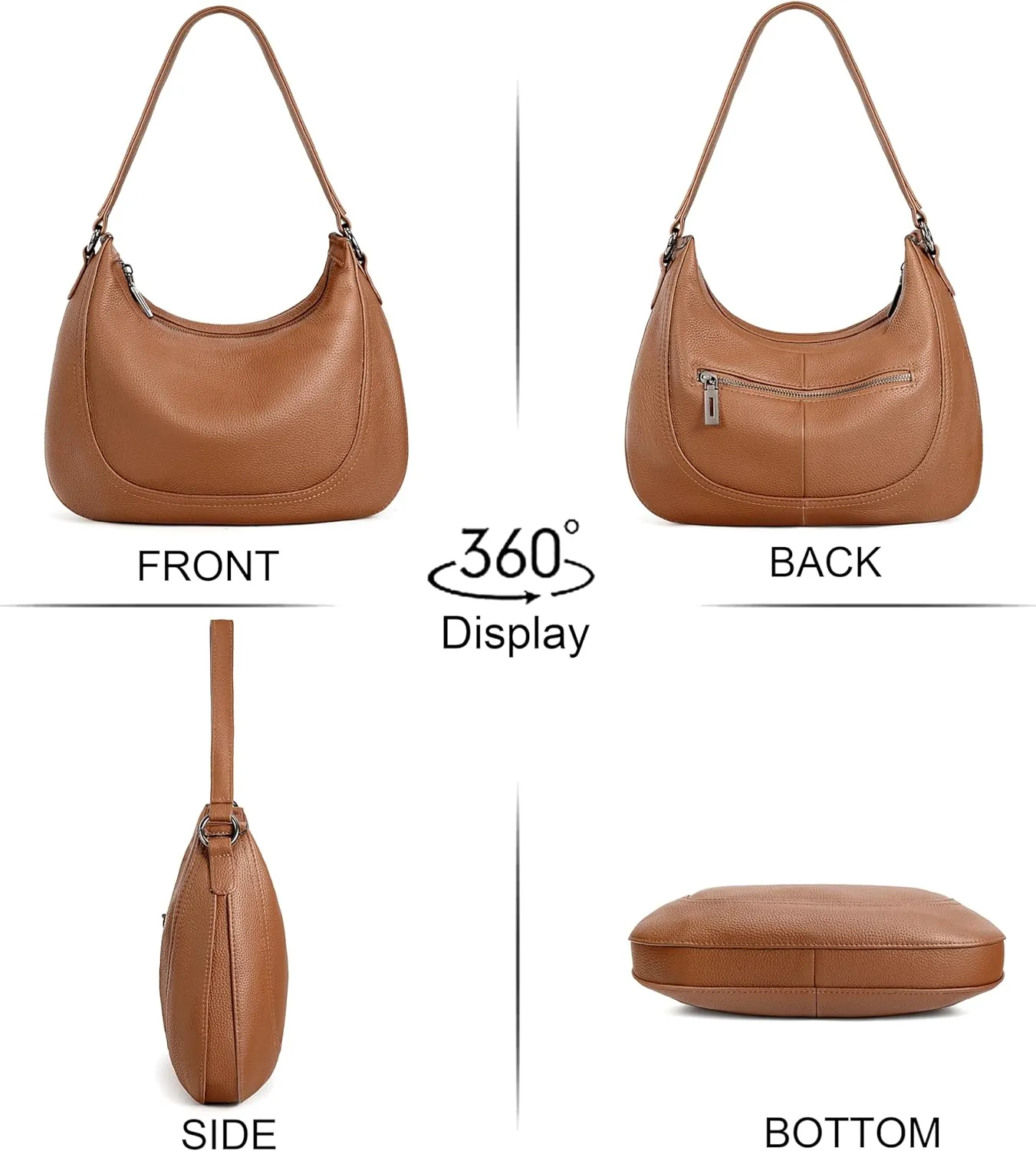 YALUXE Womens Real Cowhide Leather Shoulder Bag Crescent Underarm Handbag Trendy Purse