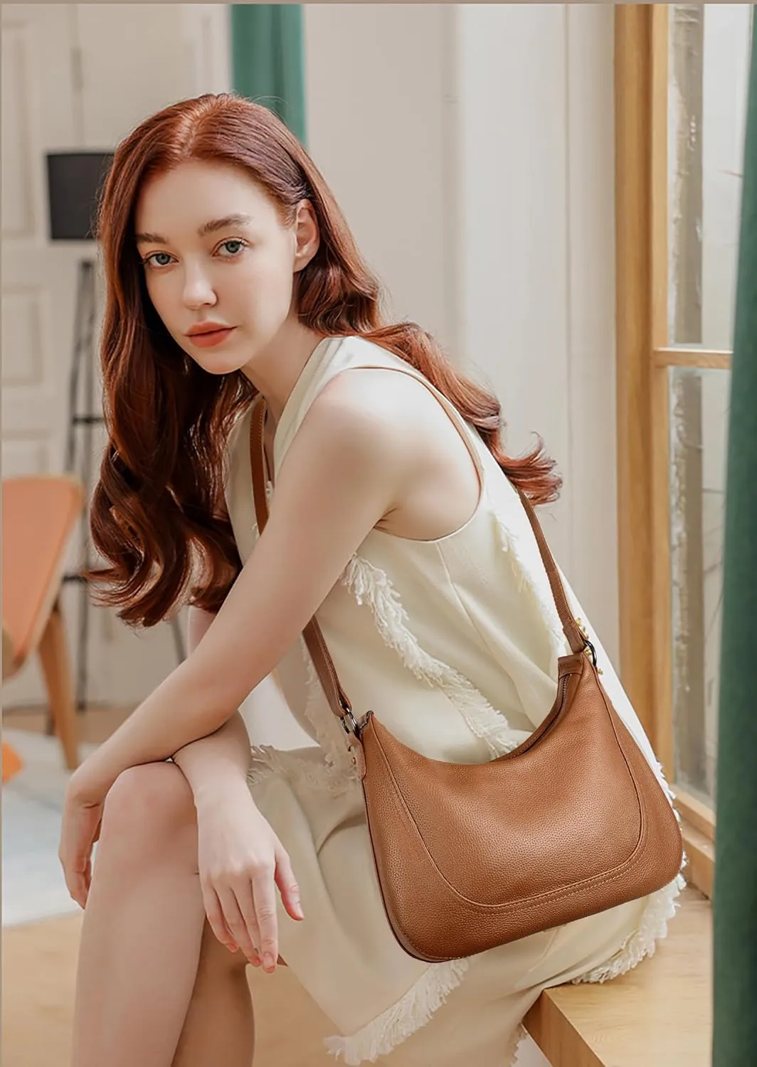 YALUXE Womens Real Cowhide Leather Shoulder Bag Crescent Underarm Handbag Trendy Purse