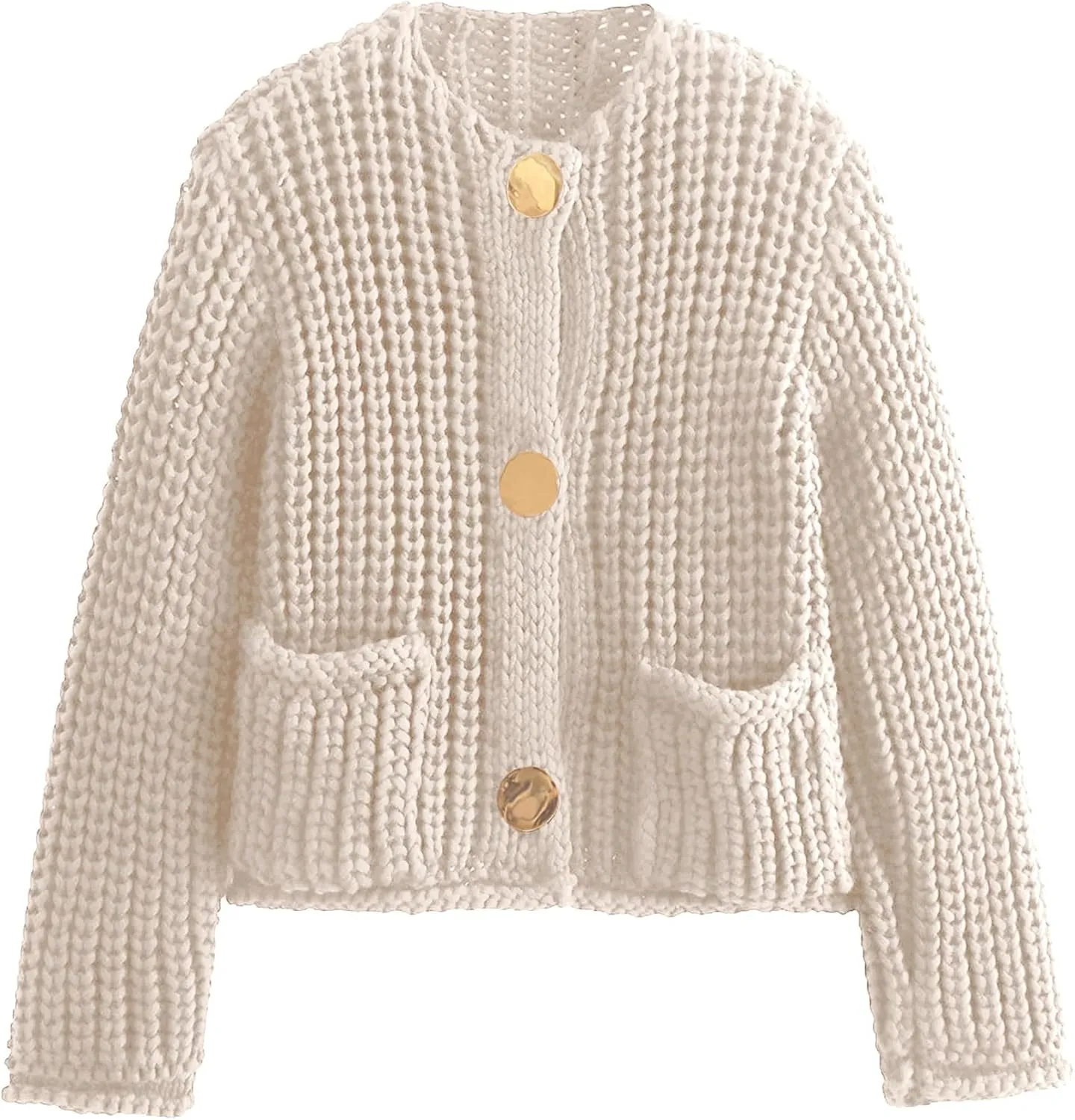 YKR Chunky Knit Cardigan Sweater for Women Long Sleeve Cropped Cardigans Button Down Sweaters with Pockets