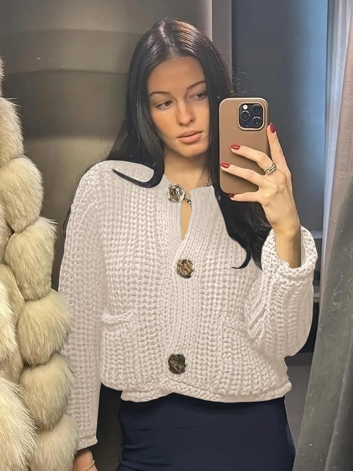 YKR Chunky Knit Cardigan Sweater for Women Long Sleeve Cropped Cardigans Button Down Sweaters with Pockets