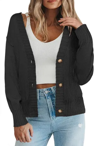 Zeagoo Women's Cropped Cardigan 2025 Fall Button Sweaters V Neck Long Sleeve Cardigans Knit Outwear