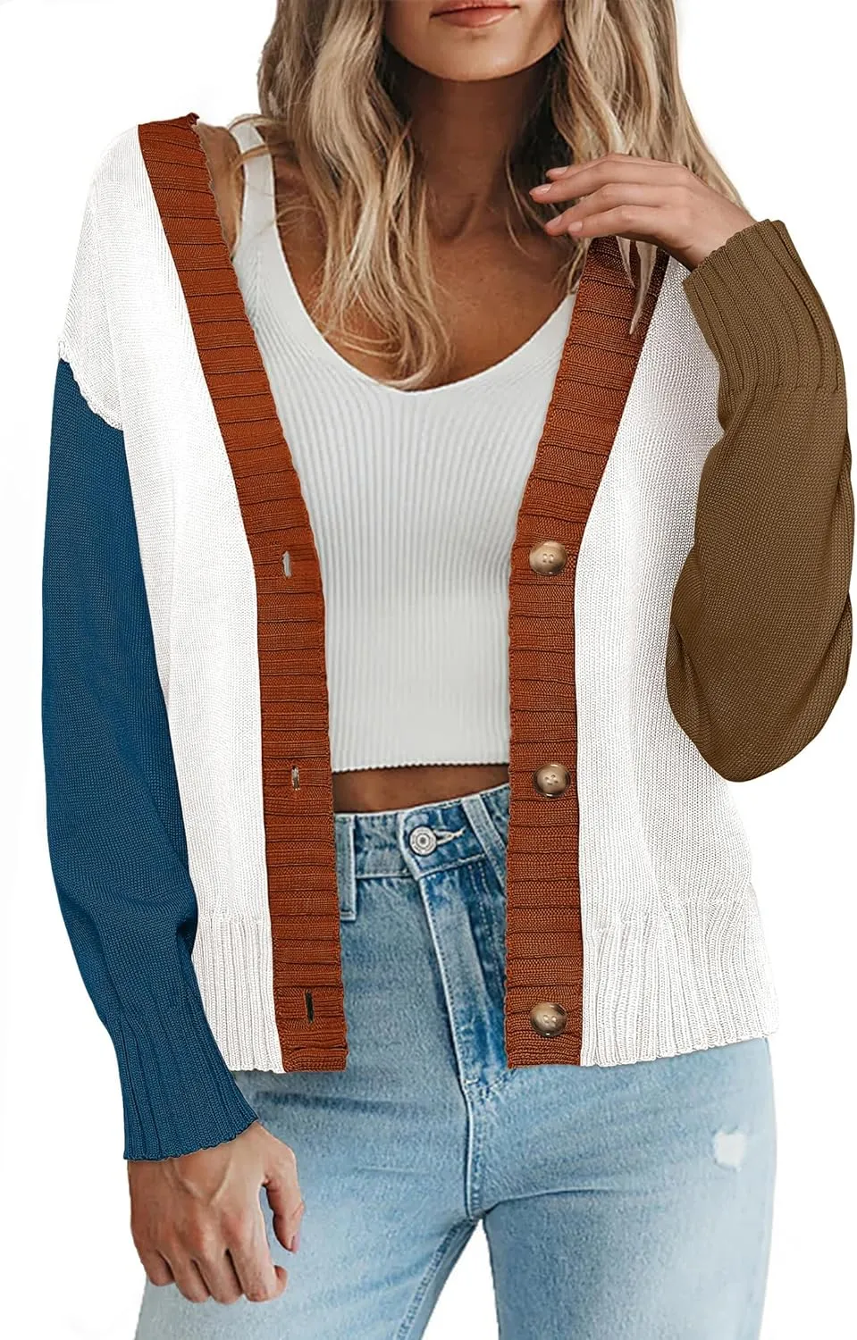 Zeagoo Women's Cropped Cardigan 2025 Fall Button Sweaters V Neck Long Sleeve Cardigans Knit Outwear