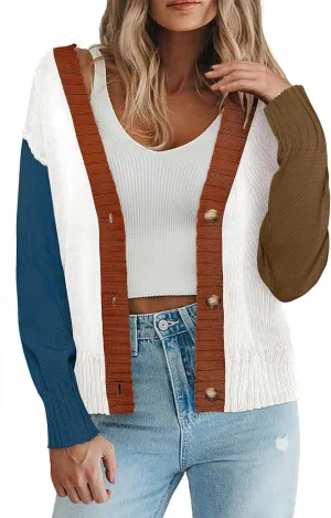 Zeagoo Women's Cropped Cardigan 2025 Fall Button Sweaters V Neck Long Sleeve Cardigans Knit Outwear