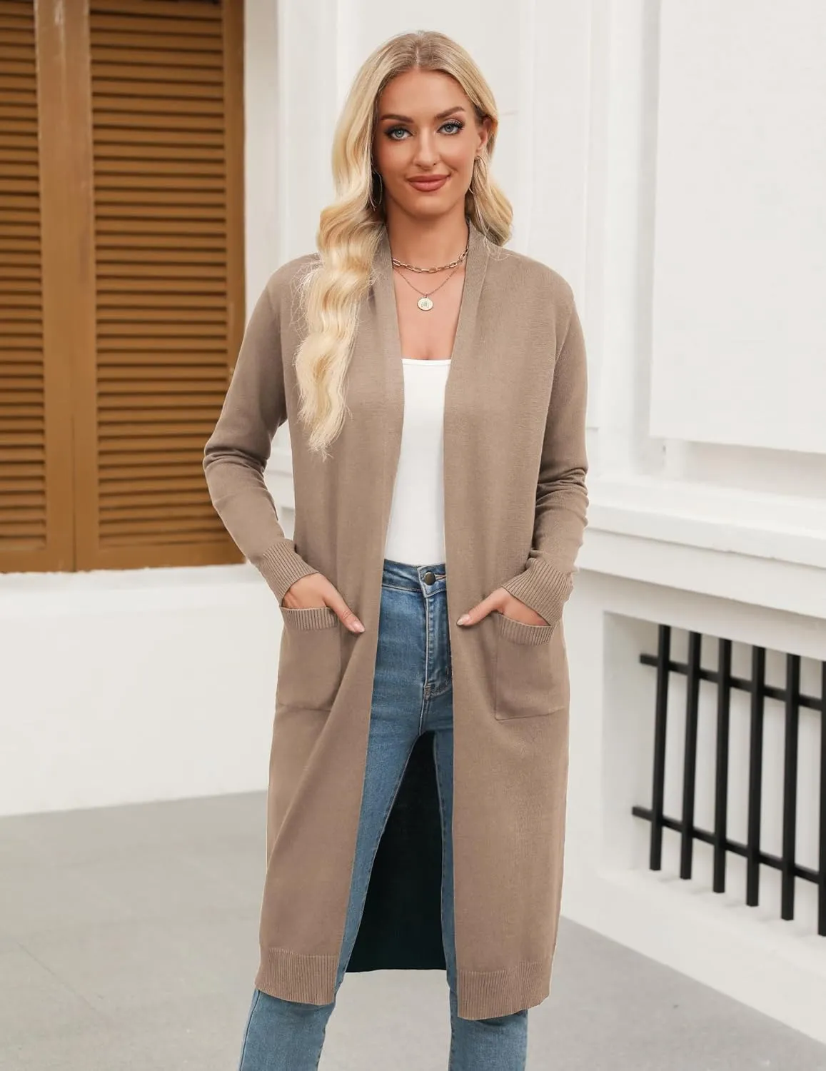 Zeagoo Women's Long Cardigan Sweaters Lightweight Sweater Long Sleeve Open Front Casual Knit Duster Cardigans with Pocket