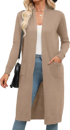 Zeagoo Women's Long Cardigan Sweaters Lightweight Sweater Long Sleeve Open Front Casual Knit Duster Cardigans with Pocket