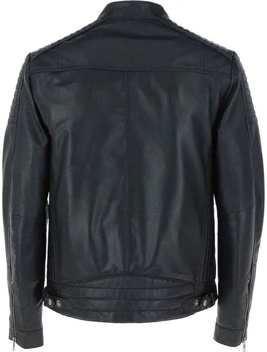 Zipped Motorcycle Style Leather Jacket