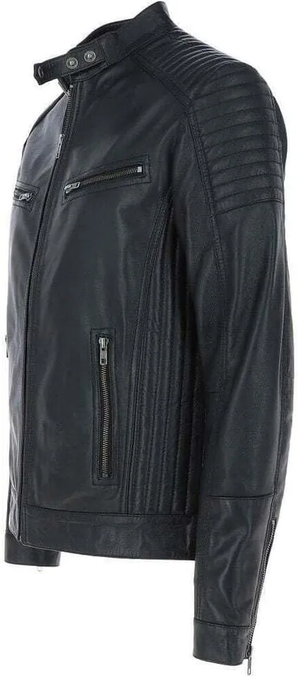 Zipped Motorcycle Style Leather Jacket